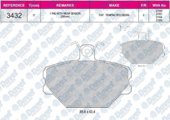 BESER 3432 Fren Balatasi On 597088 Wva 21100 (Fiat) Tempra Tipo 1.6 Em